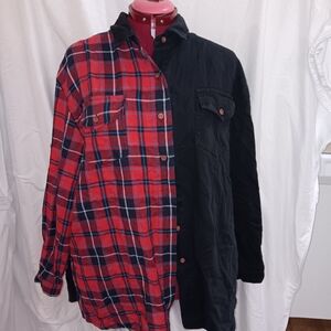 Fashion Nova Red and Black Plaid Button Down Shirt